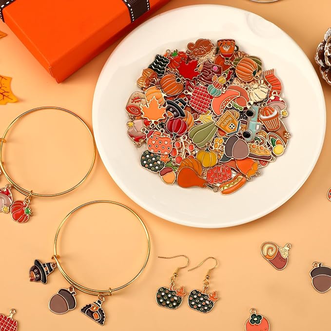 SANNIX 350pc Fall Charms, Thanksgiving Enamel Pumpkin Maple Leaf Turkey Autumn - Image 4