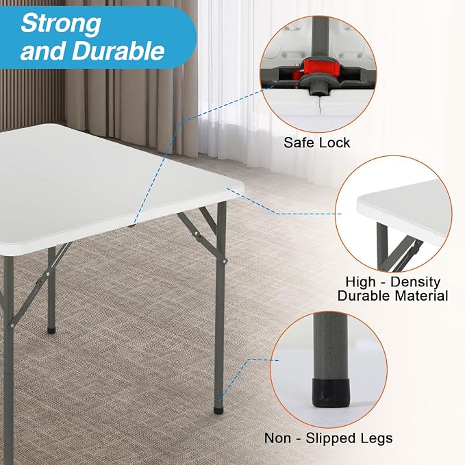 FDW 34" Folding Card Table Plastic, Portable Square Height - Image 6