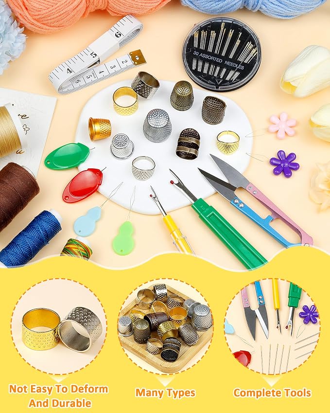 FIVEIZERO Sewing Thimble Kit for Hand Sewing, Metal Finger Protectors for - Image 3