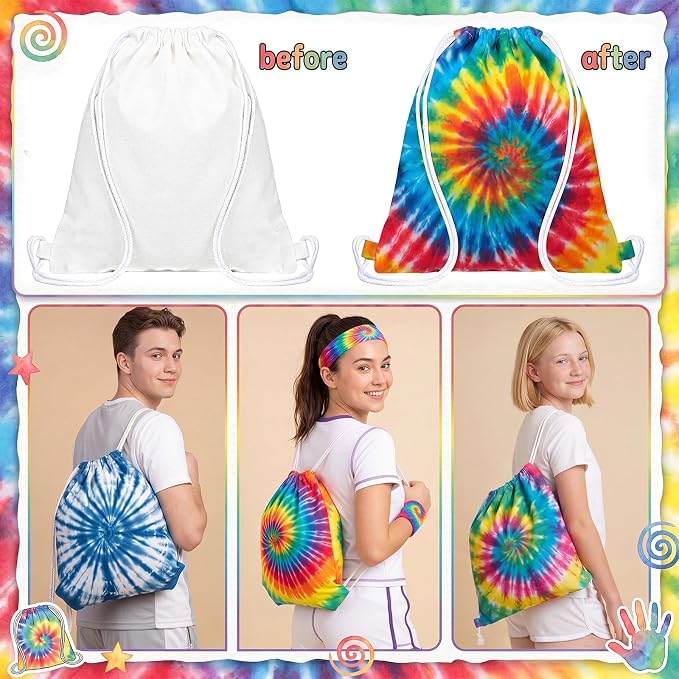 Acellegic 60 Pcs White Tie-Dye Cotton Drawstring Bags - Image 2