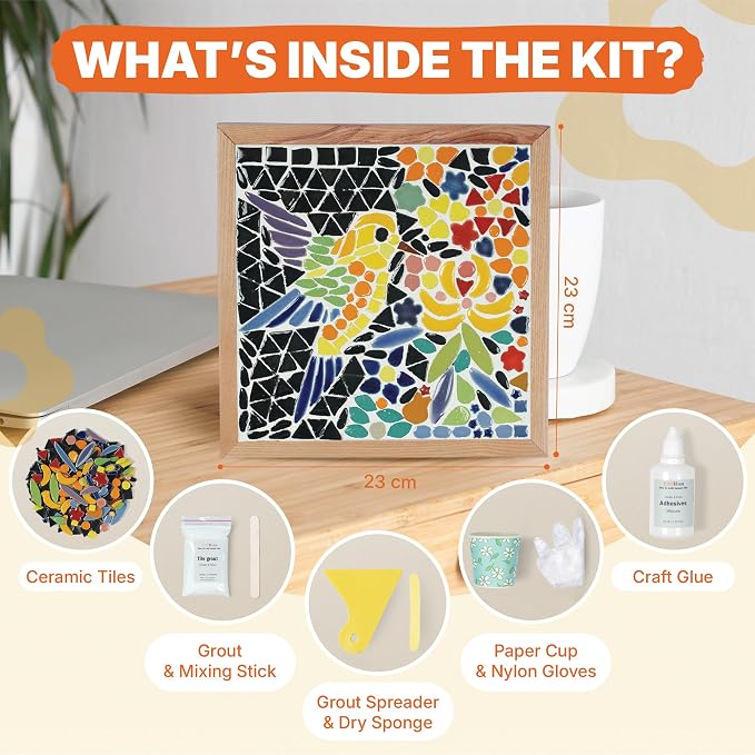 E2CTiles Hummingbird Ceramic Mosaic Art Kit, DIY Craft Set, Beginner Friendly - Image 2