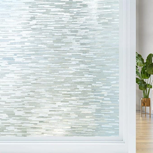 Haton Window Privacy Film, Frosted Glass Static Cling Sun Heat Blocking Window Clings, Frosting Opaque Coverings, Vinyl Removable Stickers Tint for Home Door Office, Non Adhesive 35.4" x 118.1"