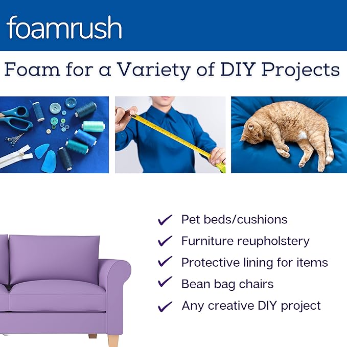FoamRush 7" x 24" x 24" Gel Memory Foam Upholstery Square Cushion Medium Firm (Chair & Wheelchair Seat Cushion Replacement, Square Foam Dining Chairs, Couch, Sofa, Rubber Padding)