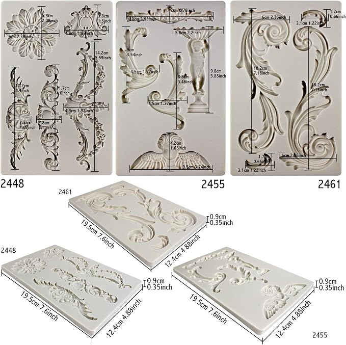 Baroque Style Ornament Curlicues Silicone Molds 3-Count Cherub Birdbath - Image 4