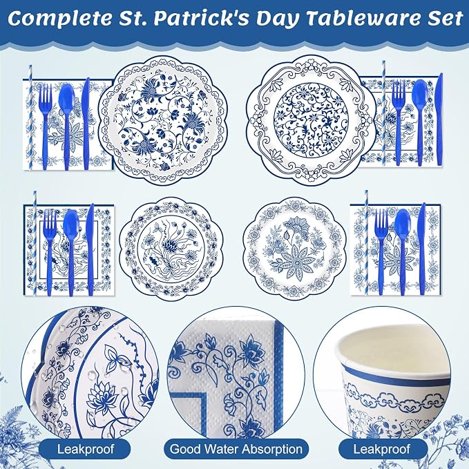 450 Pcs Blue Floral Tableware Set Decorations Blue White Chinoiserie Floral - Image 3