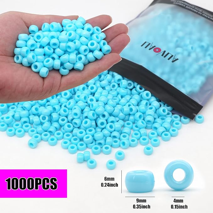1000Pcs Pony Beads Bracelet 9mm Blue Plastic Barrel Pony Beads - Image 3
