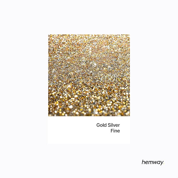 Hemway Polyurethane & Epoxy Resin Glitter 100g / 3.5oz Metallic Crystal Flake Additive for Flooring Jewelry Tumblers Glass Pigment - Fine (1/64" 0.015" 0.4mm) - Gold Silver
