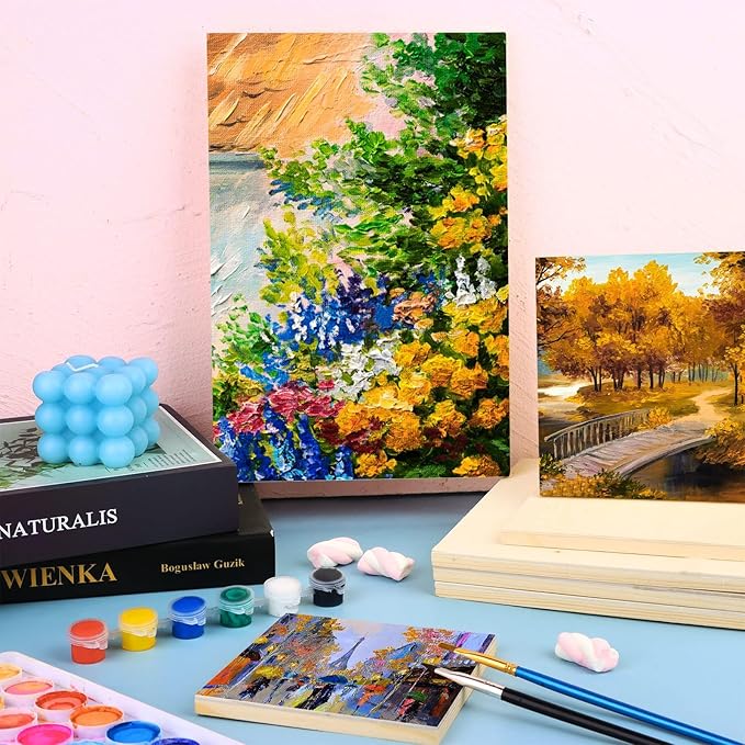 18 Pack Unfinished Wood Canvas Panels Kit Wooden Panel Boards Wood Paint - Image 6