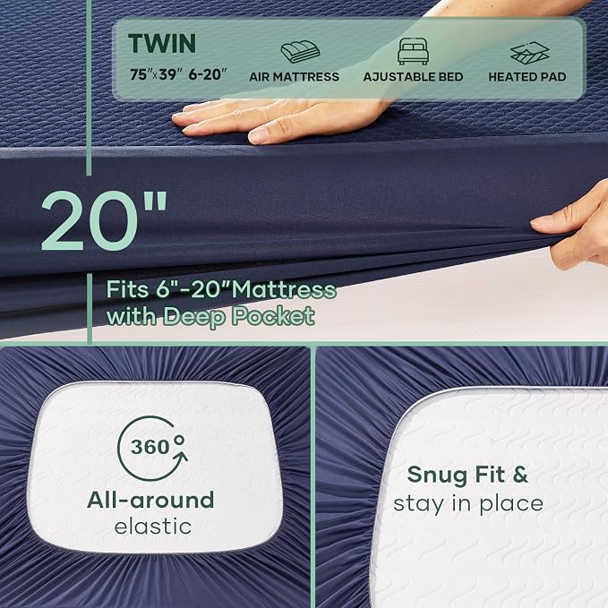 OhGeni 100% Waterproof Mattress Protector, Twin-Navy Blue Size Mattress Pad - Image 4