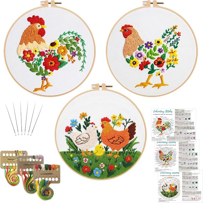 Louise Maelys 3 Packs Chicken Embroidery Kit by LouiseMaelys