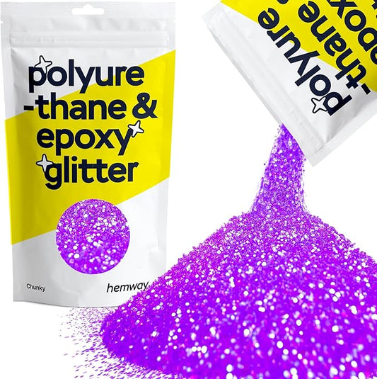 Hemway Polyurethane & Epoxy Resin Glitter 100g / 3.5oz Metallic Crystal Flake Additive for Flooring Jewelry Tumblers Glass Pigment - Chunky (1/40" 0.025" 0.6mm) - Fluorescent Purple