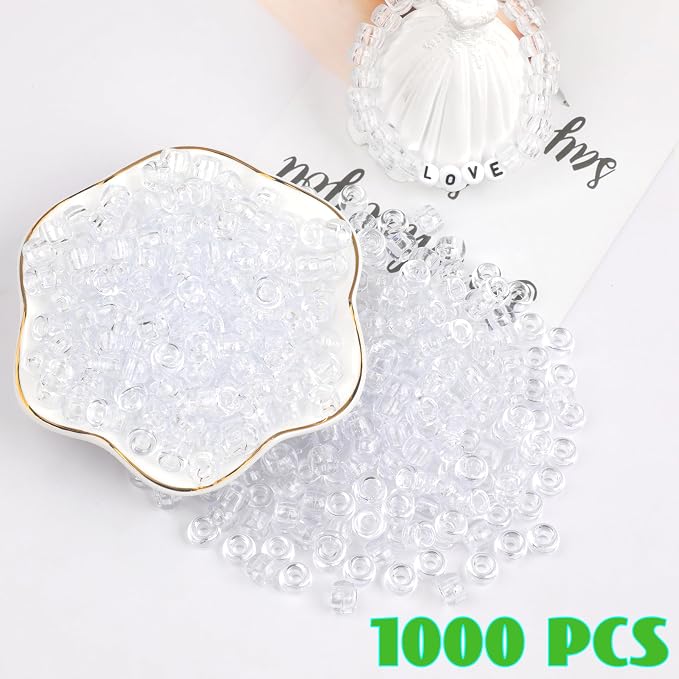 1000Pcs Pony Beads Bracelet 9mm Clear Plastic Barrel Pony Beads - Image 3