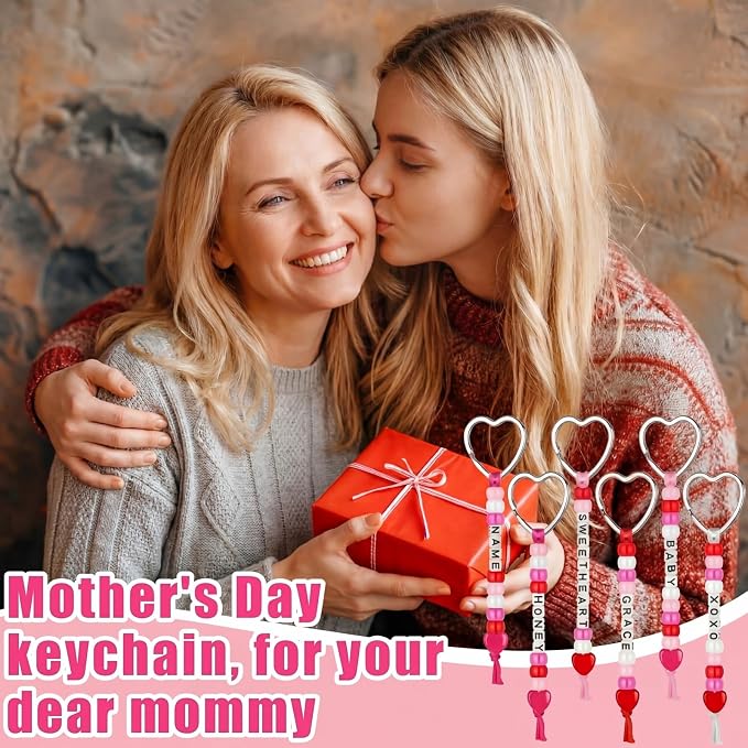 Landical 564 Pcs Mother's Day Keychain Craft DIY Heart Bead Keychain Making Kit - Image 4
