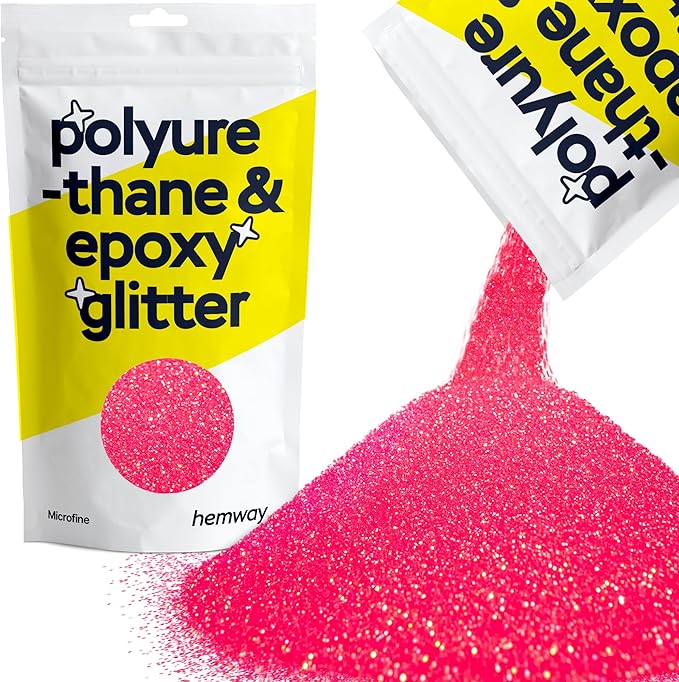 Hemway Polyurethane & Epoxy Resin Glitter 100g / 3.5oz Metallic Crystal Flake Additive for Flooring Jewelry Tumblers Glass Pigment - Microfine (1/256" 0.004" 0.1mm) - Fluorescent Pink