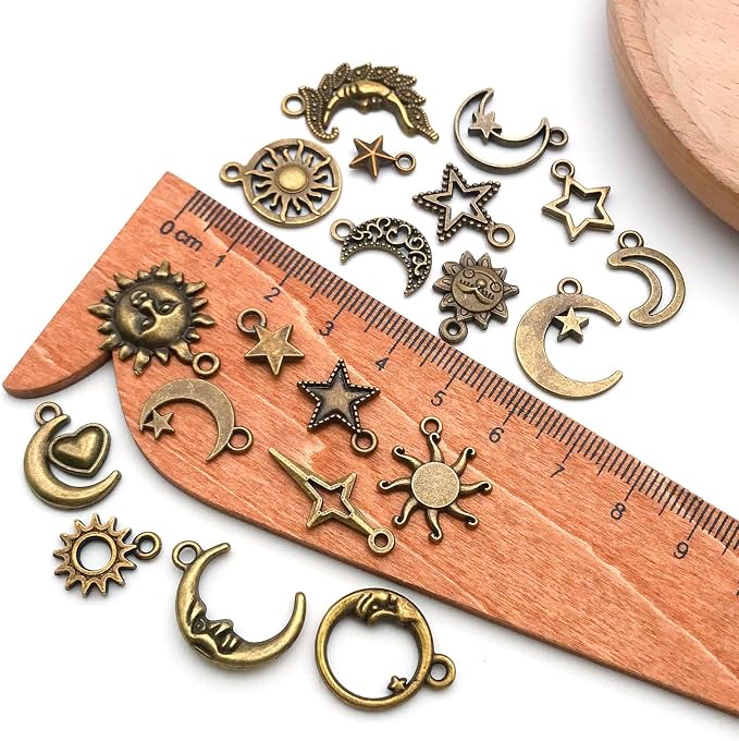 WOCRAFT 60pcs Antique Bronze Sun Moon Star Bracelet Charms - Image 4