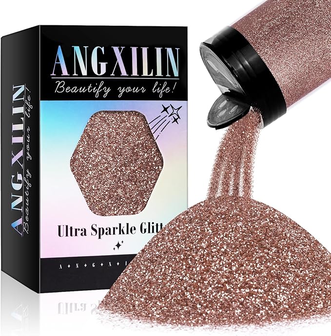 High Capacity 260g Shaker Bottle Package Metalic Glitter, Rose Gold Fine Glitter for Tumbler, Jewelry Making, Epoxy Resin DIY Craft, Face Body Nail Art