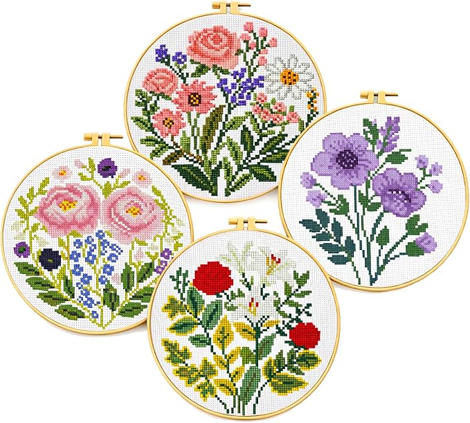 Zhenqing 4-Piece Floral Cross Stitch Kit by ZhenqingHomeFlagship