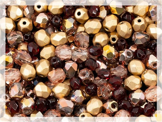 1.8 oz (50g, Approx. 1220 pcs) Mix of Faceted Fire Polished Pressed Czech Glass Beads, Sparkling Shiny Mix BCV