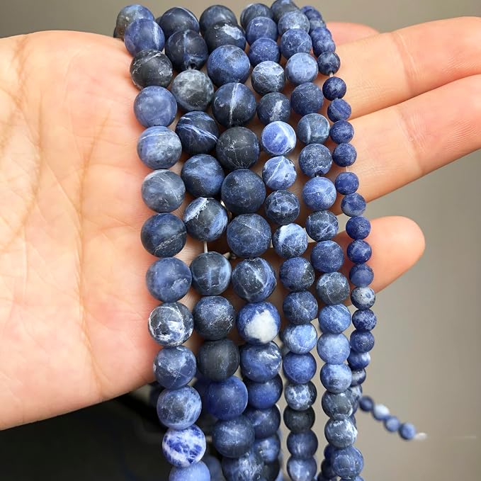 60pcs Natural Matte Olded Blue Sodalite Gemstone Beads，6mm Frosted Round Loose - Image 3