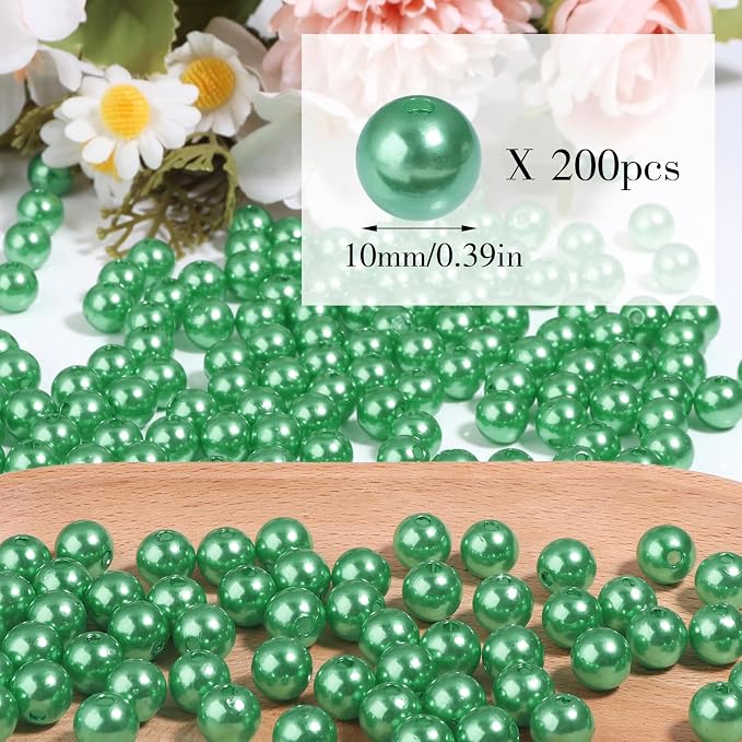 200pcs Christmas Green 10mm Pearl Beads - Image 2