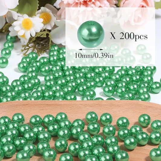 200pcs Christmas Green 10mm Pearl Beads - Image 2