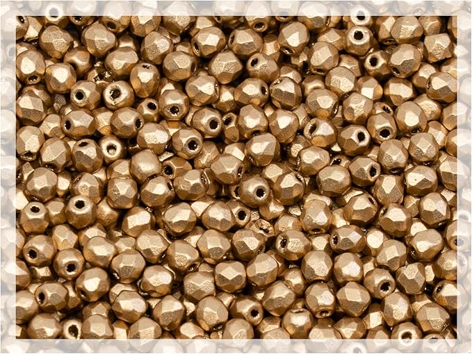 100 pcs Faceted Fire Polished Pressed Czech Glass Beads 3mm (0.12in), Aztec Pale Gold - 01710