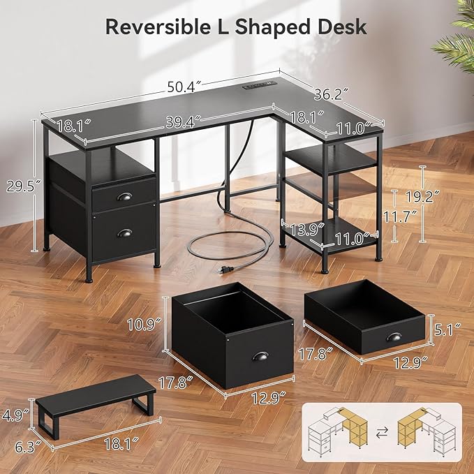 Furologee 50 Inch L Shaped Gaming Desk - Image 3