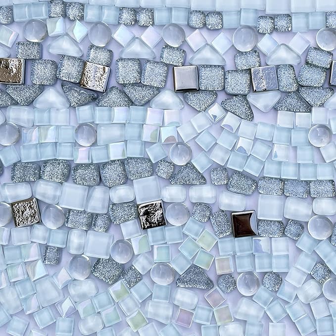 LITMIND 1.1LB Silver White Mixed Irregular Crystal Glass Mosaic Tiles by LITMIND