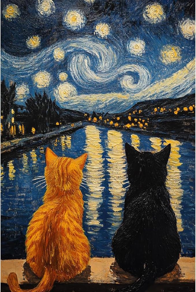 Cat Stamped Cross Stitch Kits for Adults, 11CT Needlepoint Starry Sky Counted by askkqtx