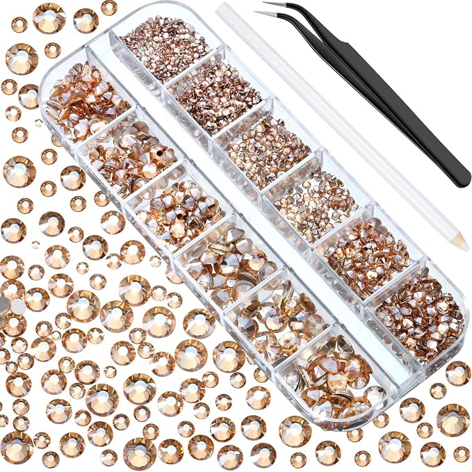 2000 Pcs Champagne Crystal Rhinestones Bulk by TecUnite