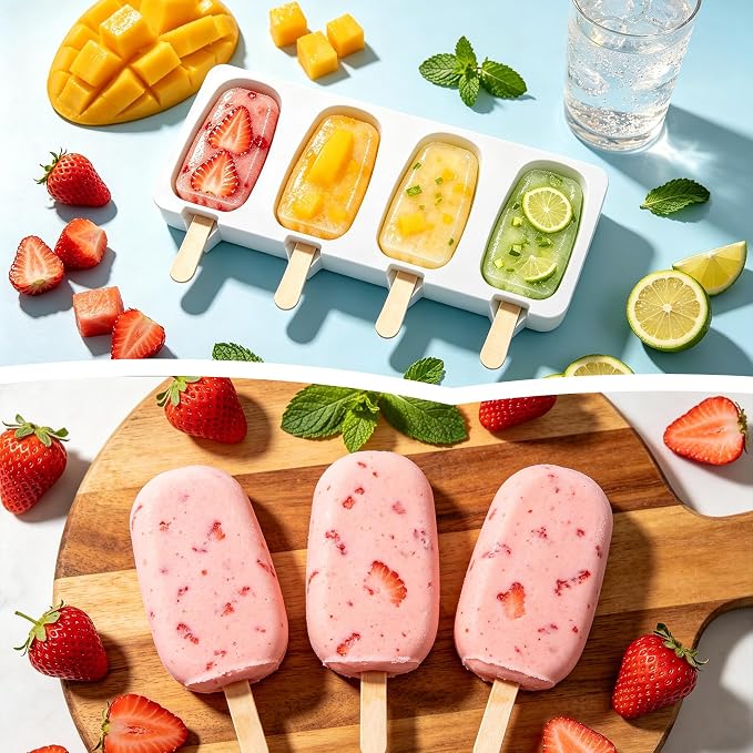 Popsicles Molds, Reusable Silicone Ice Pop Cream Cakesicle Maker Mold 4 Cavities - Image 4