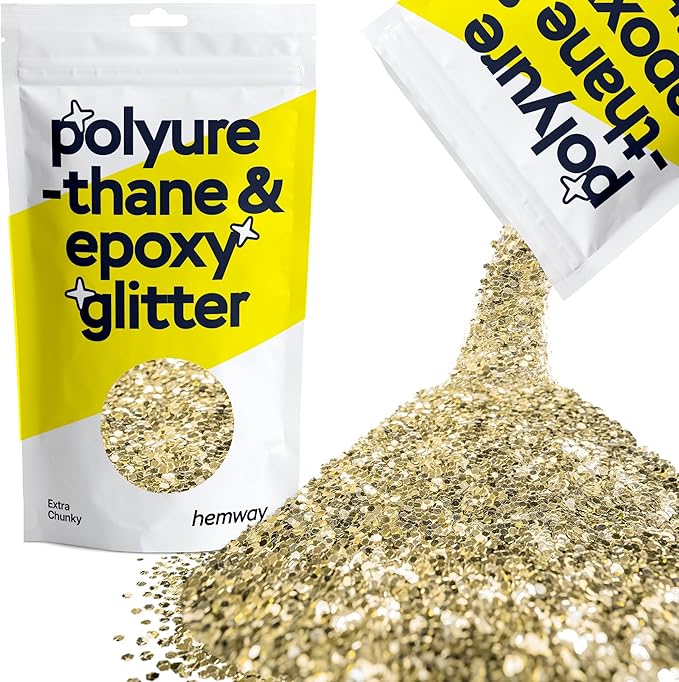 Hemway Polyurethane & Epoxy Resin Glitter 100g / 3.5oz Metallic Crystal Flake Additive for Flooring Jewelry Tumblers Glass Pigment - Extra Chunky (1/24" 0.040" 1mm) - Champagne Gold