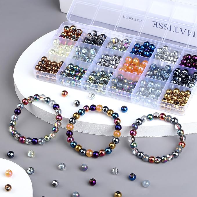 DUQGUHO 8mm Silver Beads for Jewelry Making, Electroplated Silver Glass Beads - Image 3