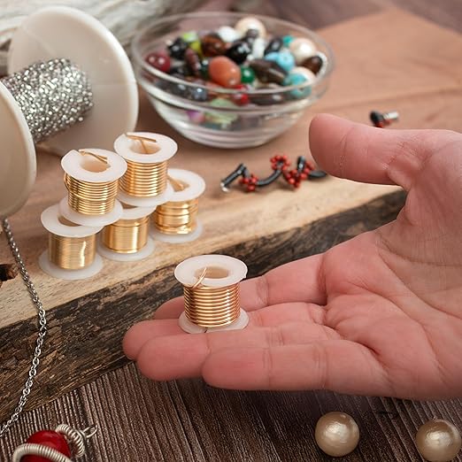 The Beadsmith Craft Wire Assortment - Tarnish-Resistant Copper Wire for Jewelry Making, 6-Pack, 0.75-Inch Mini Spools, Varying Lengths, 16-24 Gauge, Gold Color, Medium Temper