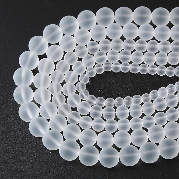 90pcs 4mm Frost White Crystal Glass Beads for Jewelry Making Round Loose Beads DIY Bracelets Necklaces Crystal Energy Healing Stone Beads 15"(4mm, Frost White Glass)