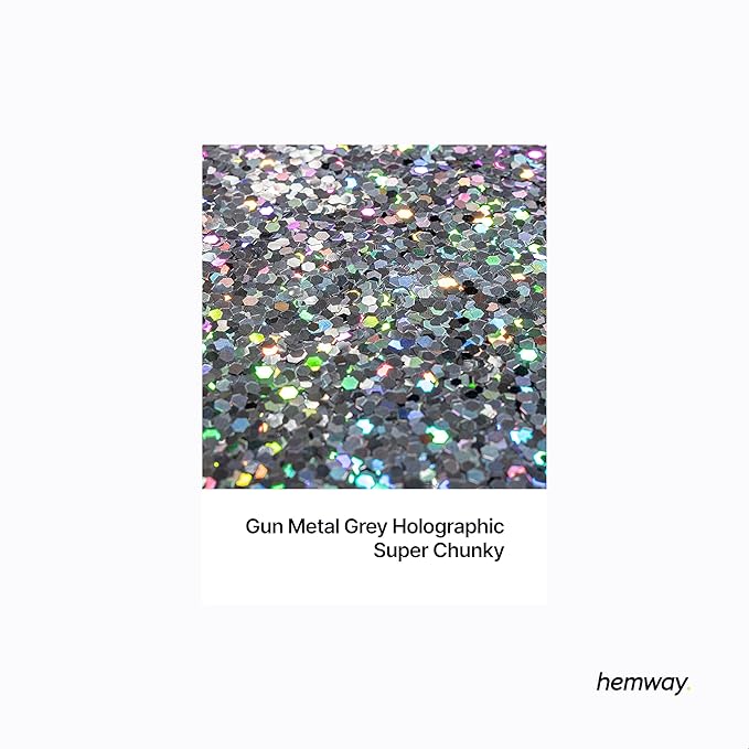 Hemway Glitter for Resin 100g Gun Metal Grey Holographic Metallic Crystals for Epoxy Craft Super Chunky Flakes Tumblers Wax Melt