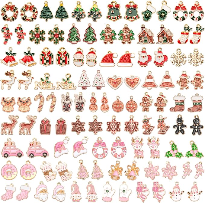 SANNIX 110Pcs/55 Pairs Christmas Charms, Holiday Enamel Charms Red Green Pink by SANNIX