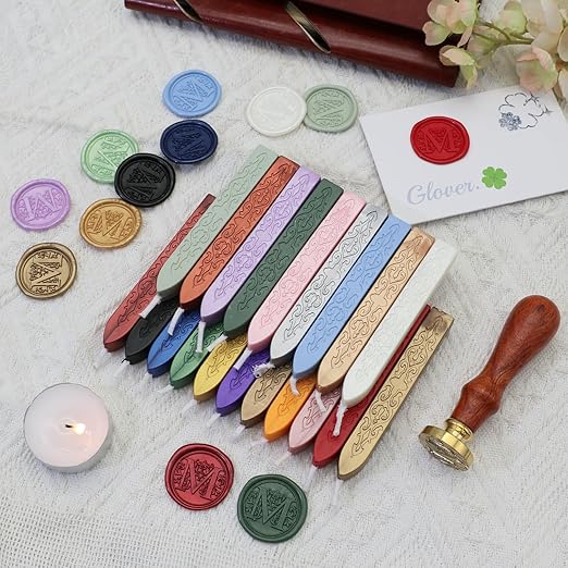 12Pcs Wax Sealing Sticks with Wicks, Assorted Colors Wax Seal Sticks Great for Letter Sealwax Stamp, Mixed Wicks Waxsealsticks Wedding Invitations, Decoration (12-2)