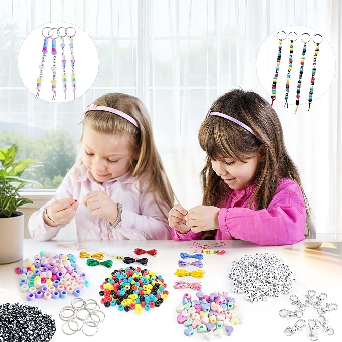 BIGCOMER 578Pcs DIY Bead Keychain Making Kit – Alphabet Letter Beads & Key - Image 4