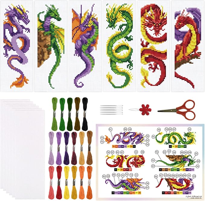 ORIGACH 6 Set Dragon and Loong Cross Stitch Bookmark Kit by ORIGACH