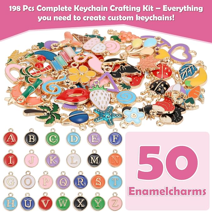 selizo 198Pcs Charms Lip Gloss Keychain Making Kit, DIY Craft Supplies - Image 2