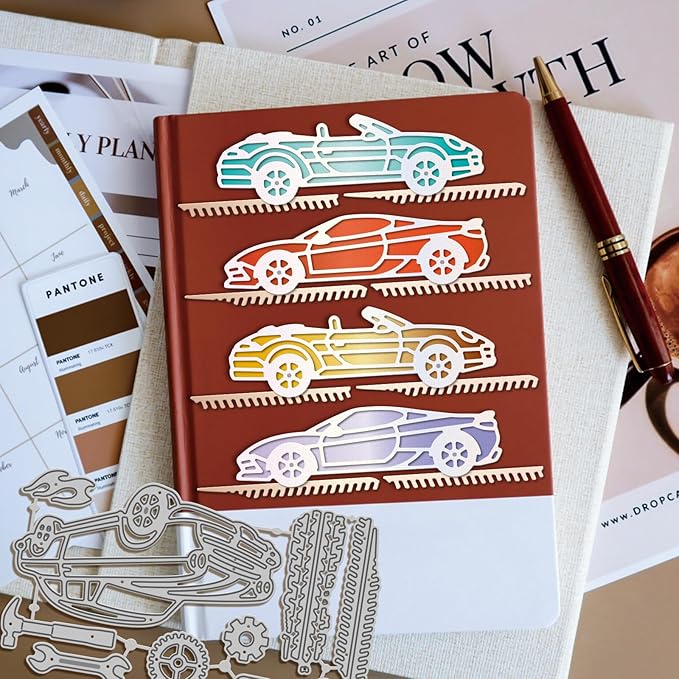 GLOBLELAND Sports Cars Cutting Dies for Card Making Repair Tools Die Cuts Tire Tracks Metal Border Die Cut Dies Stencils for DIY Scrapbooking Embossing Photo Album Craft Decor