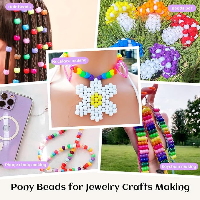 1000+PCS Assorted Pony Beads for Bracelets, 9mm Acrylic Rave Kandi Bead Bulk - Image 4