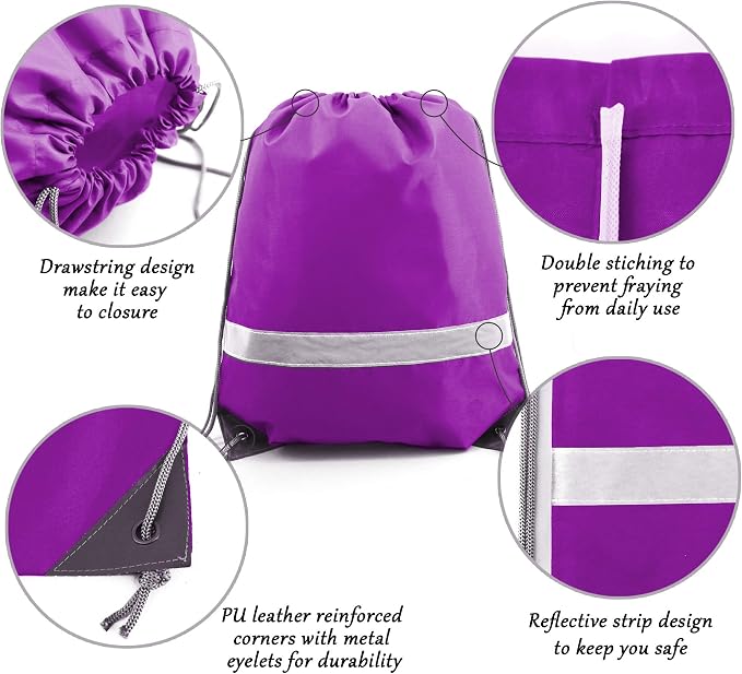 BeeGreen 20 Pieces Purple Drawstring Backpacks Bulk, Draw String Bags - Image 3
