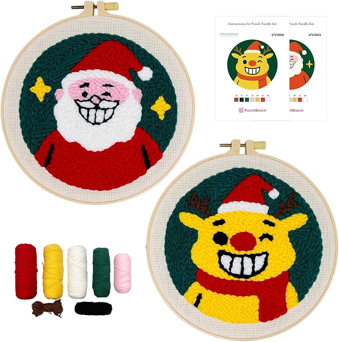 Christmas Punch Needle Kit for Adult Beginner, Fun DIY Needle Point Craft for by PunchBloom