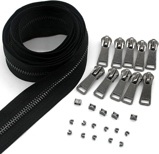 #5 Metal Zippers by The Yard Bulk 2 Yards Black Tape with 10 pcs Sliders Black Nickel Teeth Handmade Zipper for Sewing Craft Bag Backpack, Wallets, Purses Leekayer