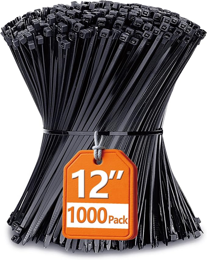Zip Ties 12 inch with 45 lb Tensile Strength, 1000 Pack by ANOSON