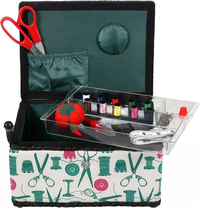 SINGER 07271 Basket with Sewing Notions Kit & Removable Tray-Vintage Spools - Image 2