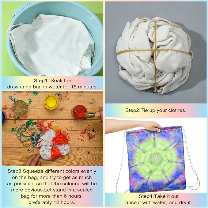 Saintrygo 400 Pcs Tie Dye Drawstring Bags Cotton Sublimation Blank Backpack - Image 3