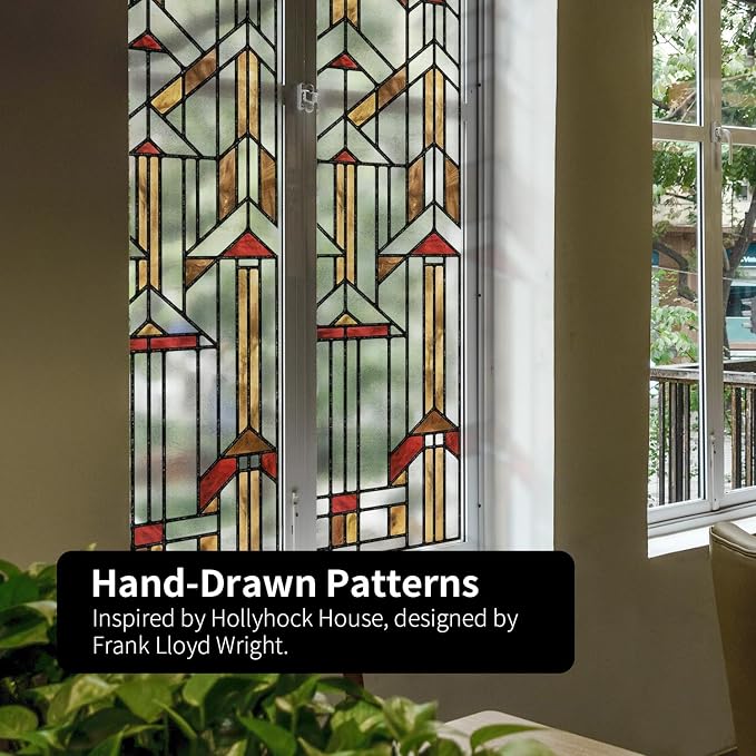 Original Hand Drawn Stained Glass Window Film Amber Geometry Patterns Inspired - Image 6